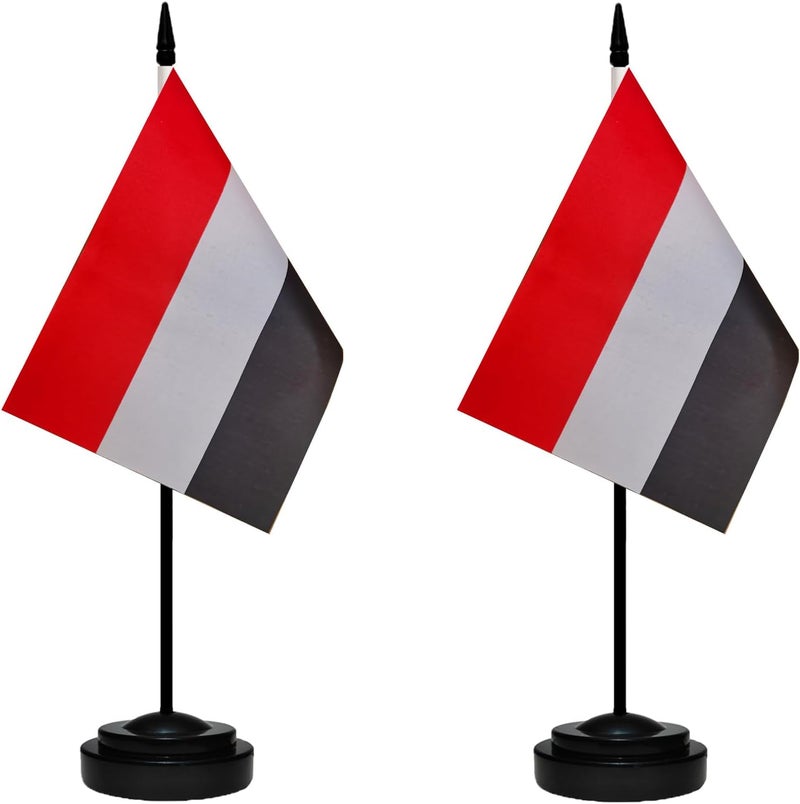tibijoy Yemen Yemeni Small Mini Desk Flag Set Miniature Yemen Yemeni Table Office Flag with 13" Black Pole, Black Base, Miniature Yemen Deluxe Desktop Flag(2 Pack) - Image 1